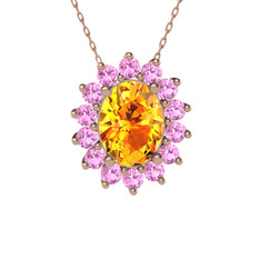 Eda Kolye - Sitrin ve pembe kuvars 18 ayar rose altın kolye (40 cm rose altın rolo zincir) #wxxozn