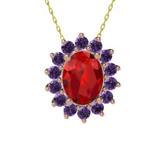 Eda Kolye - Garnet ve ametist 8 ayar rose altın kolye (40 cm altın rolo zincir) #wzj375