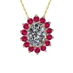 Swarovski ve rodolit garnet 14 ayar rose altın kolye (40 cm altın rolo zincir)