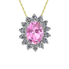 Eda Kolye - Pembe kuvars ve swarovski 8 ayar beyaz altın kolye (40 cm altın rolo zincir) #wzx0nl