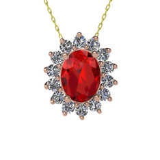 Eda Kolye - Garnet ve beyaz zirkon 14 ayar rose altın kolye (40 cm altın rolo zincir) #x05mxd