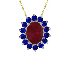 Kök yakut ve lab safir 925 ayar gümüş kolye (40 cm gümüş rolo zincir)