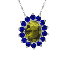 Eda Kolye - Peridot ve lab safir 18 ayar beyaz altın kolye (40 cm beyaz altın rolo zincir) #xm4re2