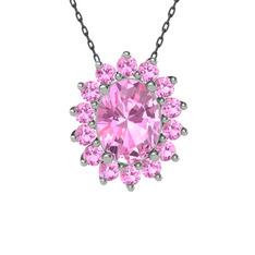 Pembe kuvars 14 ayar beyaz altın kolye (40 cm gümüş rolo zincir)
