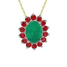 Kök zümrüt ve garnet 18 ayar beyaz altın kolye (40 cm altın rolo zincir)