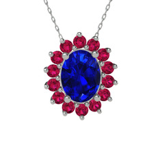 Eda Kolye - Lab safir ve rodolit garnet 18 ayar beyaz altın kolye (40 cm beyaz altın rolo zincir) #y033eo