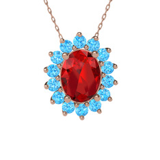 Eda Kolye - Garnet ve akuamarin 8 ayar rose altın kolye (40 cm gümüş rolo zincir) #y22mhi