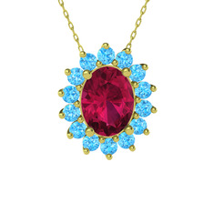 Eda Kolye - Rodolit garnet ve akuamarin 14 ayar altın kolye (40 cm altın rolo zincir) #yaa9bp