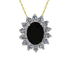 Eda Kolye - Siyah zirkon ve beyaz zirkon 14 ayar beyaz altın kolye (40 cm gümüş rolo zincir) #yd1l83