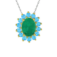 Eda Kolye - Kök zümrüt ve akuamarin 14 ayar altın kolye (40 cm beyaz altın rolo zincir) #yfnh4