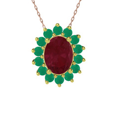 Eda Kolye - Kök yakut ve kök zümrüt 8 ayar altın kolye (40 cm gümüş rolo zincir) #yhgadn