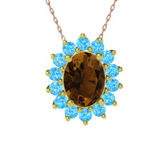 Eda Kolye - Dumanlı kuvars ve akuamarin 925 ayar altın kaplama gümüş kolye (40 cm rose altın rolo zincir) #yjjd9c