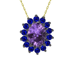 Eda Kolye - Ametist ve lab safir 925 ayar siyah rodyum kaplama gümüş kolye (40 cm altın rolo zincir) #yko8ir