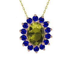 Eda Kolye - Peridot ve lab safir 18 ayar rose altın kolye (40 cm altın rolo zincir) #ypvhwm