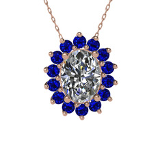 Eda Kolye - Swarovski ve lab safir 8 ayar rose altın kolye (40 cm rose altın rolo zincir) #yxzits