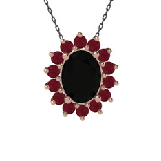 Eda Kolye - Siyah zirkon ve kök yakut 925 ayar rose altın kaplama gümüş kolye (40 cm gümüş rolo zincir) #yy0un