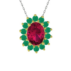 Eda Kolye - Rodolit garnet ve kök zümrüt 8 ayar altın kolye (40 cm beyaz altın rolo zincir) #z0erdr