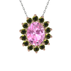 Eda Kolye - Pembe kuvars ve peridot 18 ayar rose altın kolye (40 cm gümüş rolo zincir) #zl8c8c