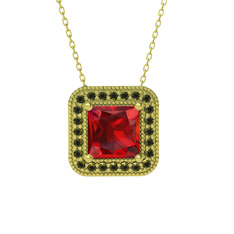 Garnet ve peridot 925 ayar altın kaplama gümüş kolye (40 cm altın rolo zincir)