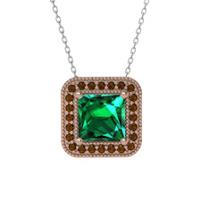 Esinti Kare Kolye - Yeşil kuvars ve dumanlı kuvars 14 ayar rose altın kolye (40 cm gümüş rolo zincir) #10wputv