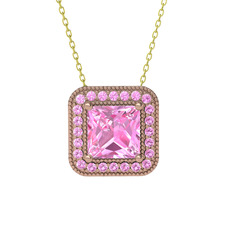 Esinti Kare Kolye - Pembe kuvars 925 ayar rose altın kaplama gümüş kolye (40 cm altın rolo zincir) #113ph37