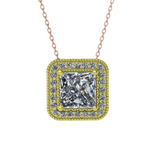 Esinti Kare Kolye - Swarovski ve beyaz zirkon 18 ayar altın kolye (40 cm gümüş rolo zincir) #1171nkg