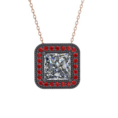 Esinti Kare Kolye - Swarovski ve garnet 925 ayar siyah rodyum kaplama gümüş kolye (40 cm rose altın rolo zincir) #12kxn6b