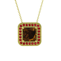 Dumanlı kuvars ve garnet 14 ayar altın kolye (40 cm altın rolo zincir)