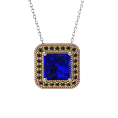 Esinti Kare Kolye - Lab safir ve peridot 14 ayar rose altın kolye (40 cm beyaz altın rolo zincir) #14krwb0