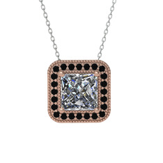 Esinti Kare Kolye - Swarovski ve siyah zirkon 925 ayar rose altın kaplama gümüş kolye (40 cm beyaz altın rolo zincir) #15ffdno