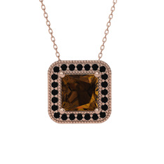 Esinti Kare Kolye - Dumanlı kuvars ve siyah zirkon 14 ayar rose altın kolye (40 cm gümüş rolo zincir) #166fvca