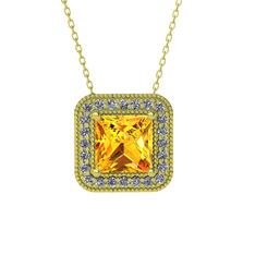 Esinti Kare Kolye - Sitrin ve swarovski 18 ayar altın kolye (40 cm altın rolo zincir) #16ndmlq