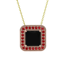 Esinti Kare Kolye - Siyah zirkon ve garnet 925 ayar rose altın kaplama gümüş kolye (40 cm gümüş rolo zincir) #16rc97j