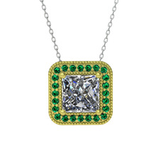 Swarovski ve yeşil kuvars 14 ayar altın kolye (40 cm beyaz altın rolo zincir)