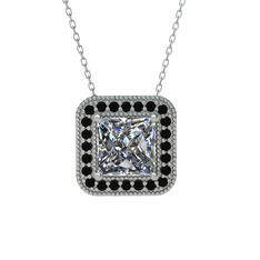 Esinti Kare Kolye - Swarovski ve siyah zirkon 18 ayar beyaz altın kolye (40 cm gümüş rolo zincir) #16uofpp