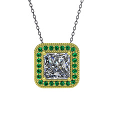 Esinti Kare Kolye - Swarovski ve yeşil kuvars 18 ayar altın kolye (40 cm gümüş rolo zincir) #17a6lfv