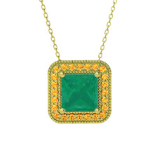 Kök zümrüt ve sitrin 8 ayar altın kolye (40 cm altın rolo zincir)