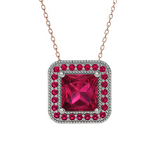 Esinti Kare Kolye - Rodolit garnet 18 ayar beyaz altın kolye (40 cm rose altın rolo zincir) #18qp1nh
