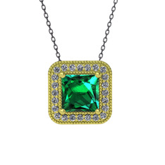 Esinti Kare Kolye - Yeşil kuvars ve pırlanta 18 ayar altın kolye (0.264 karat, 40 cm gümüş rolo zincir) #18rcvh3