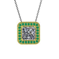 Esinti Kare Kolye - Swarovski ve kök zümrüt 18 ayar altın kolye (40 cm gümüş rolo zincir) #1930m2g