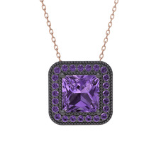 Esinti Kare Kolye - Ametist 925 ayar siyah rodyum kaplama gümüş kolye (40 cm gümüş rolo zincir) #19j6vwk