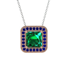 Esinti Kare Kolye - Yeşil kuvars ve lab safir 14 ayar rose altın kolye (40 cm beyaz altın rolo zincir) #19z134p