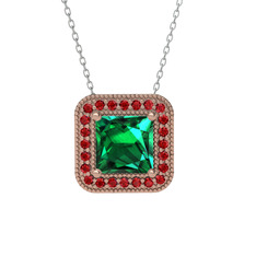 Esinti Kare Kolye - Yeşil kuvars ve garnet 8 ayar rose altın kolye (40 cm beyaz altın rolo zincir) #19zlx0v