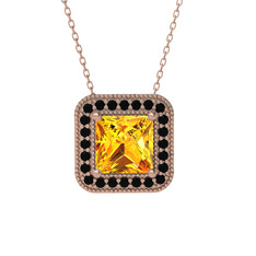 Esinti Kare Kolye - Sitrin ve siyah zirkon 18 ayar rose altın kolye (40 cm rose altın rolo zincir) #1aobrvq