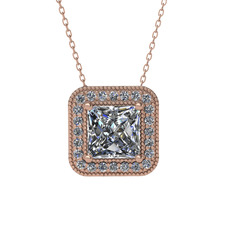 Swarovski ve beyaz zirkon 8 ayar rose altın kolye (40 cm rose altın rolo zincir)