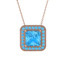 Akuamarin 18 ayar rose altın kolye (40 cm rose altın rolo zincir)