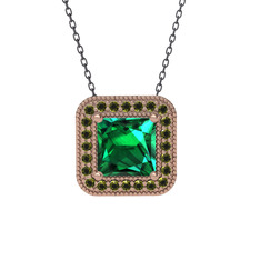 Esinti Kare Kolye - Yeşil kuvars ve peridot 8 ayar rose altın kolye (40 cm gümüş rolo zincir) #1bscn9g