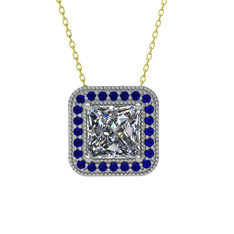 Swarovski ve lab safir 8 ayar beyaz altın kolye (40 cm altın rolo zincir)