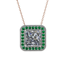 Swarovski ve yeşil kuvars 8 ayar beyaz altın kolye (40 cm gümüş rolo zincir)