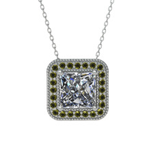 Esinti Kare Kolye - Swarovski ve peridot 18 ayar beyaz altın kolye (40 cm beyaz altın rolo zincir) #1ct1bdo